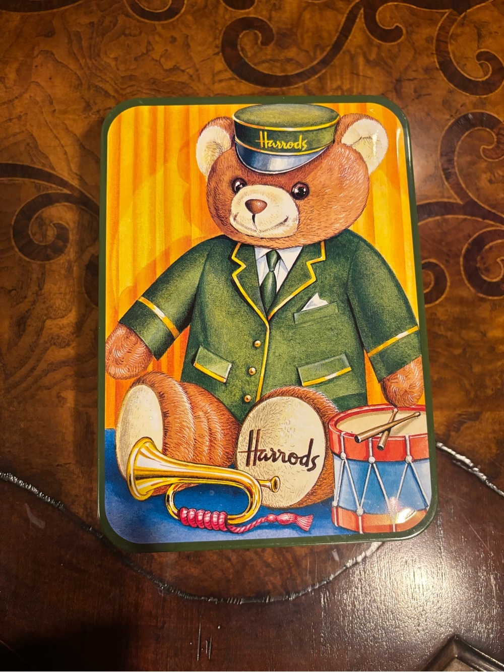 Harrods Green-Uniform Teddy Bear Tin
